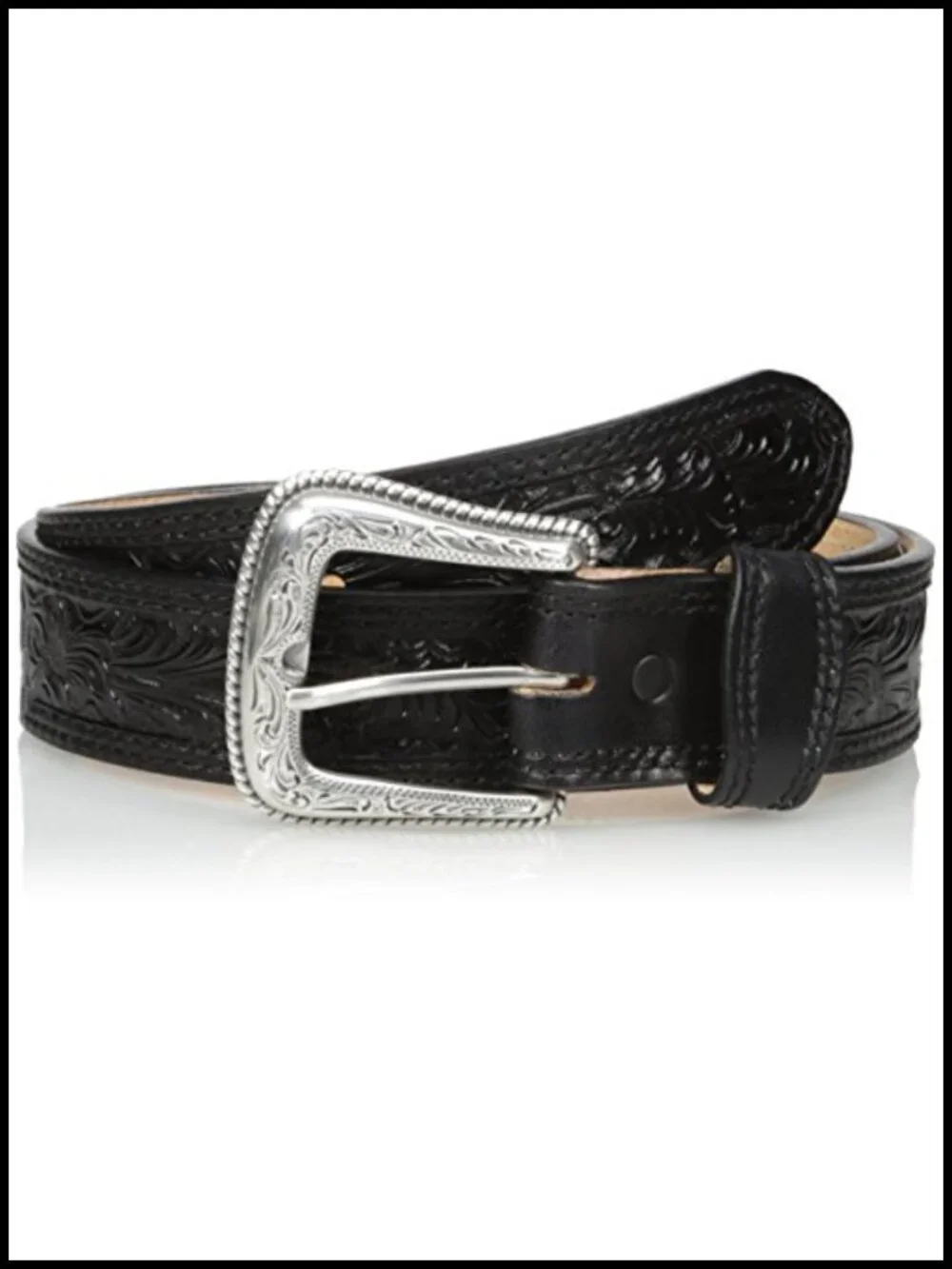 Nocona Men's Black Floral-Embossed Belt